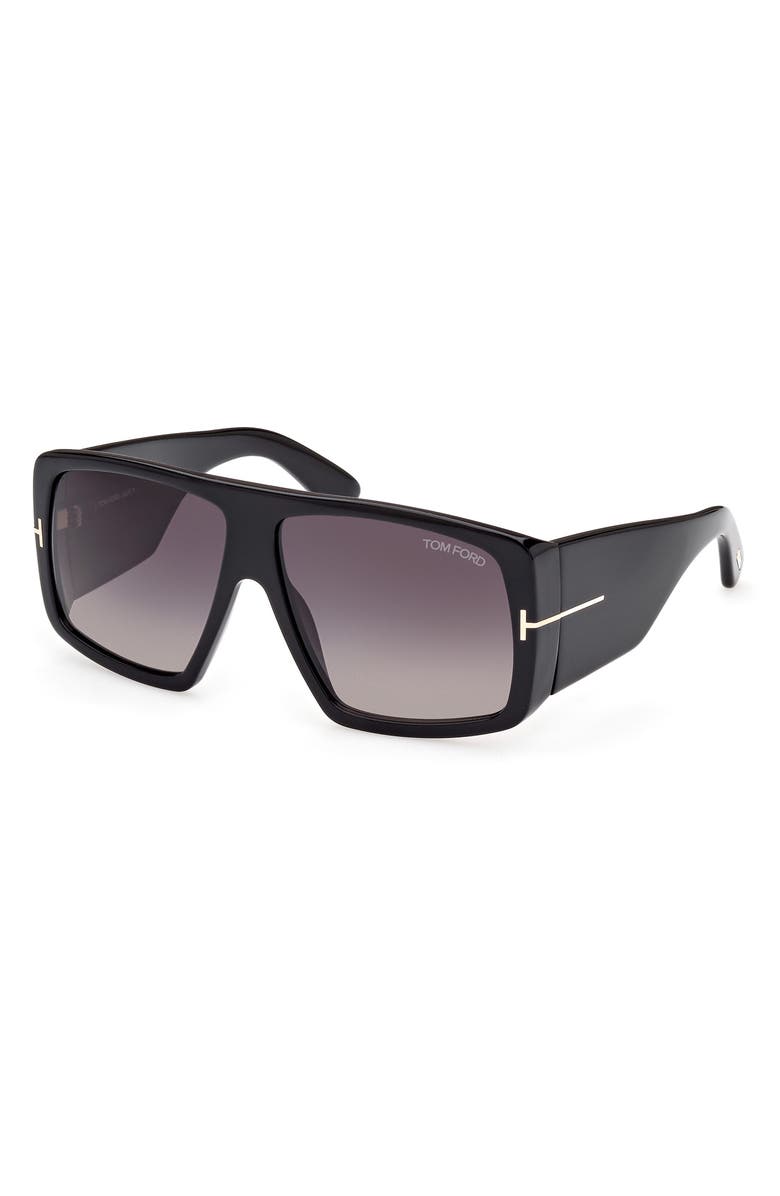 TOM FORD 60mm Gradient Square Sunglasses, Alternate, color, Shiny Black / Gradient Smoke