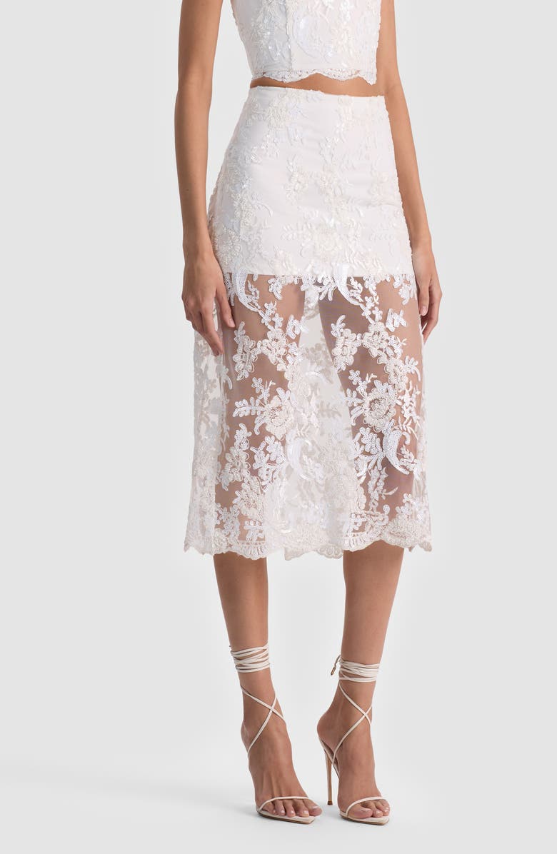 Alice + Olivia Medine Lace Embroidery Slip Skirt, Alternate, color, Off White