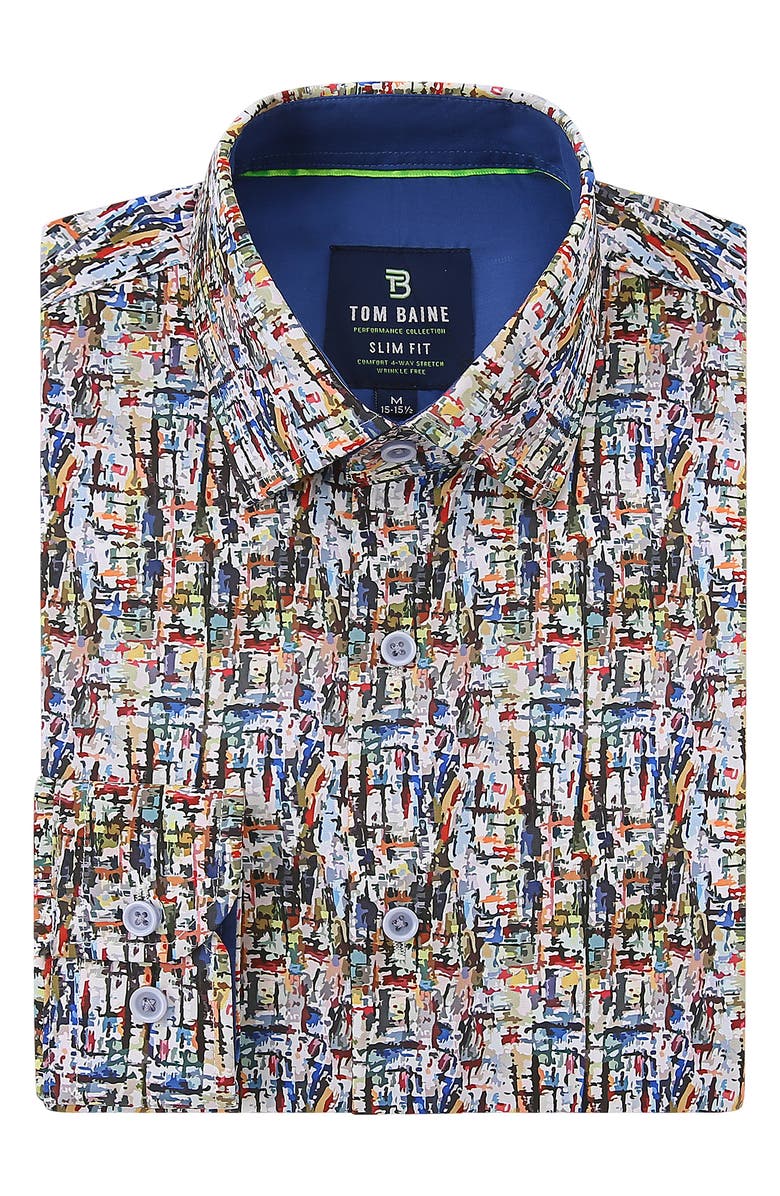 TOM BAINE Abstract Print Long Sleeve Slim Fit 4-Way Stretch Shirt, Alternate, color, Blue