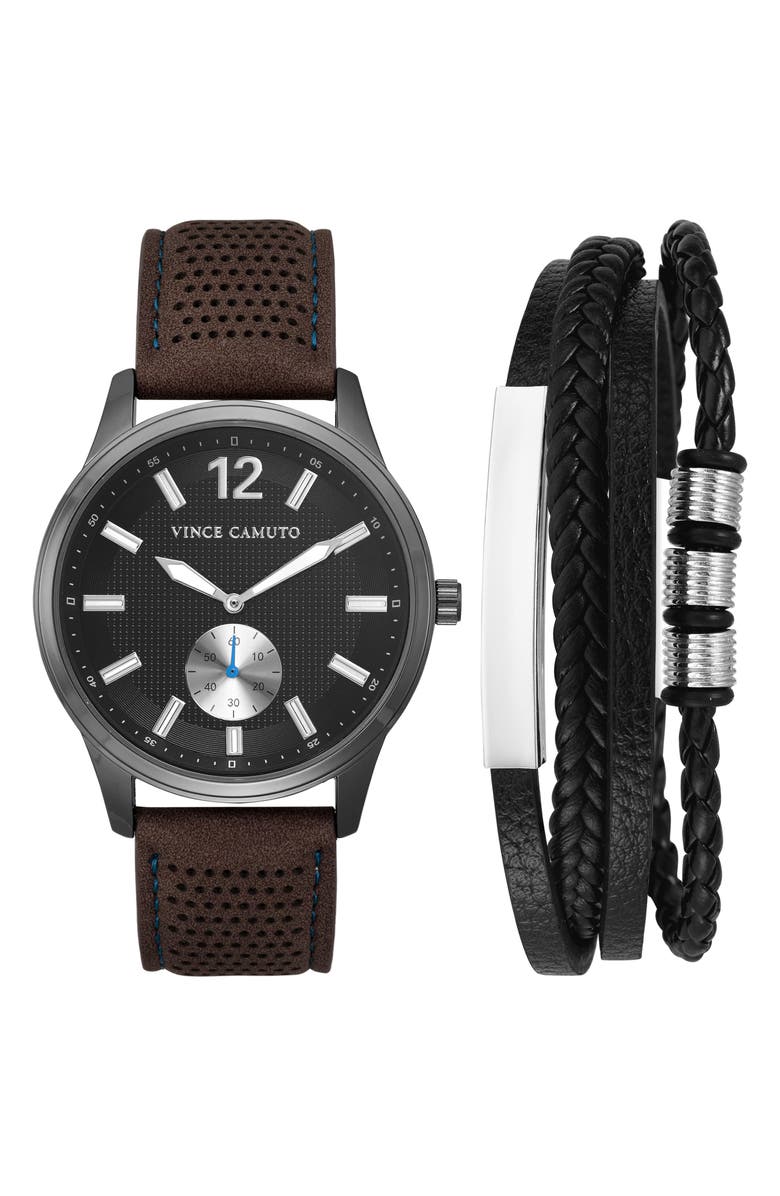 Vince Camuto Faux Leather Watch & Bracelet Set, Main, color, 