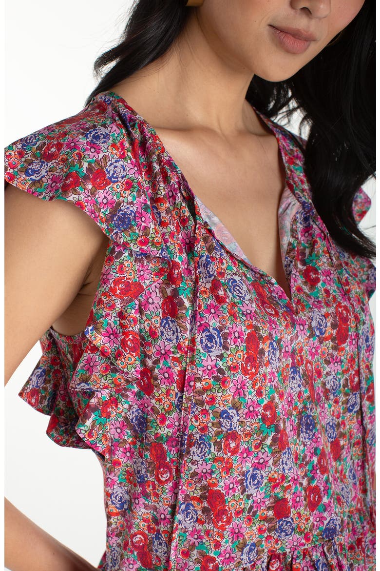 Floral Print Flutter Sleeve Peplum Top, Alternate, color, PINK MULTI