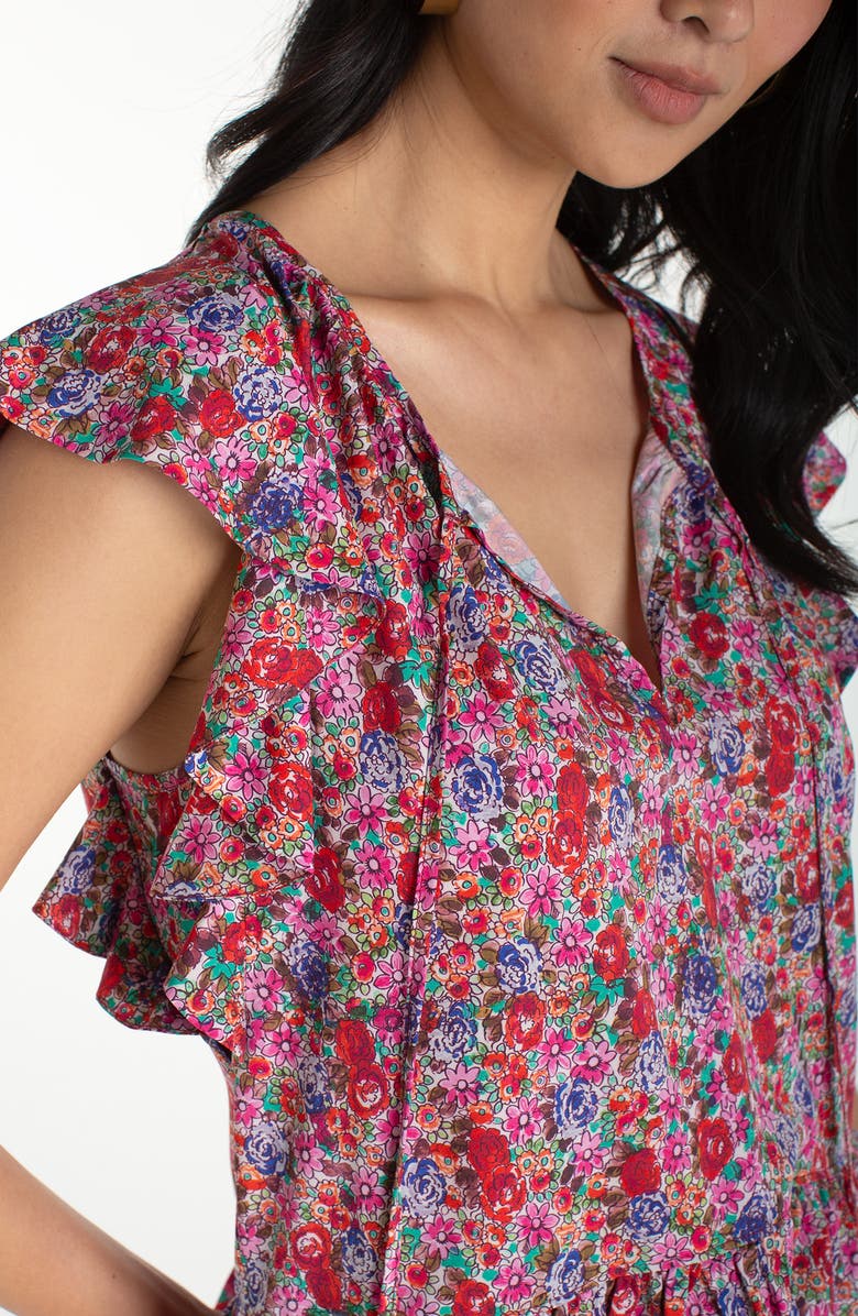 Liverpool Los Angeles Floral Print Flutter Sleeve Peplum Top, Alternate, color, 