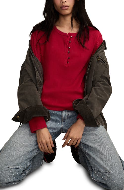 Lucky Brand Waffle Stitch Henley In Red