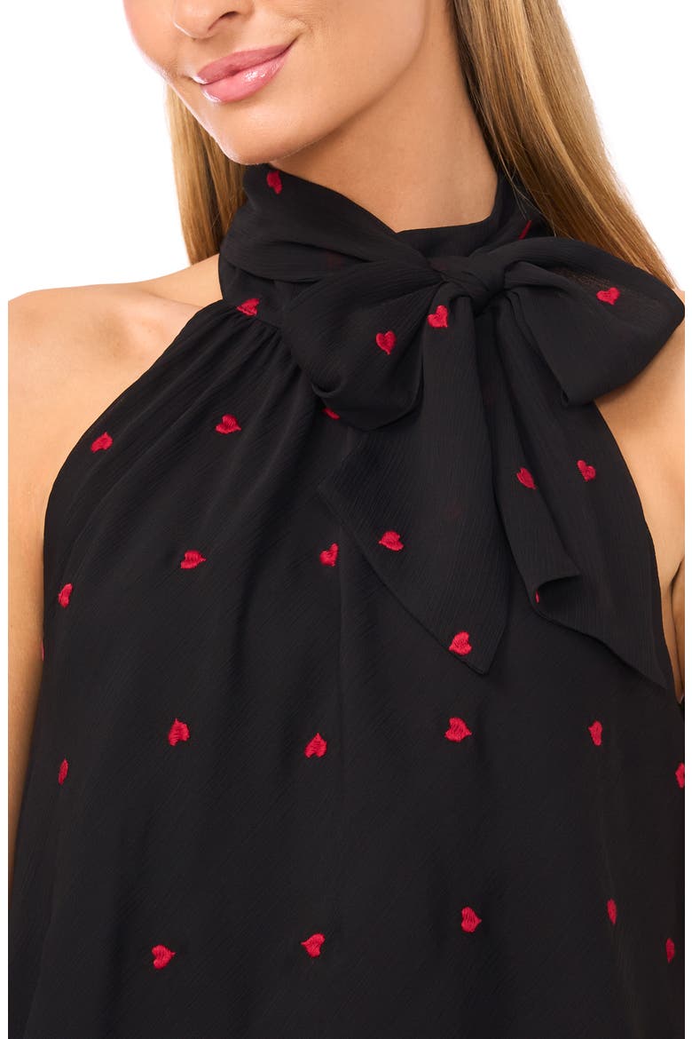 Heart Embroidered Sleeveless Tie Neck Tiered Top, Alternate, color, RICH BLACK