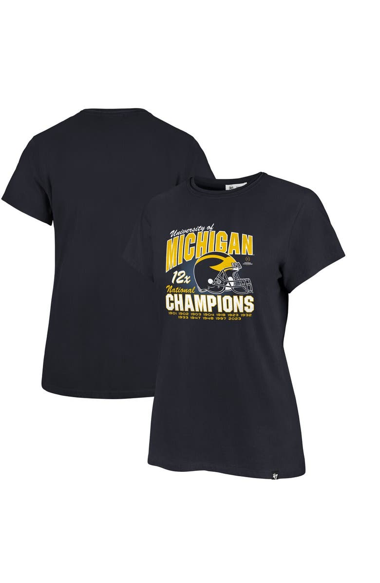 '47 Women's '47  Navy Michigan Wolverines 12-Time Football National Champions Frankie T-Shirt, Main, color, 