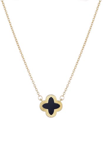 Adornia 14k Gold Plated Fluted Edge Black Clover Necklace