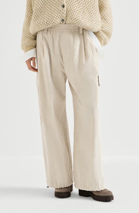 Techno cotton and cashmere corduroy baggy cargo trousers