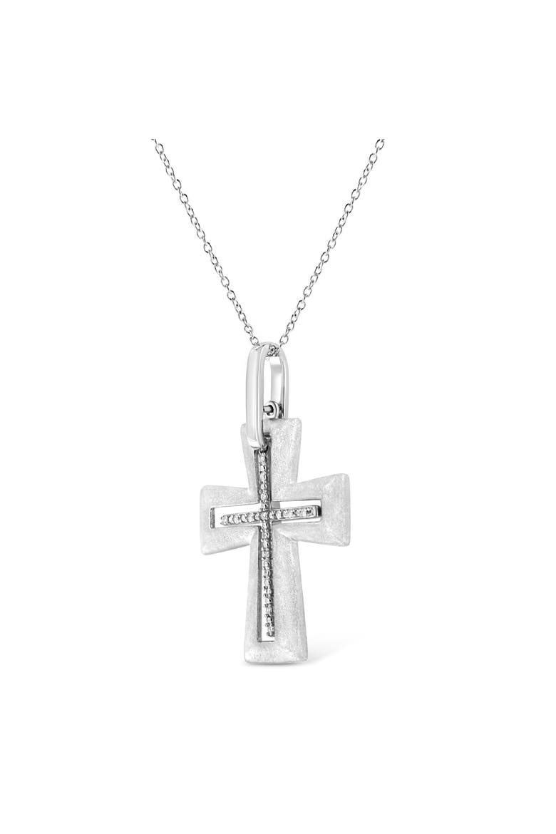 .925 Sterling Silver Prong-Set Diamond Accent Cross Pendant Necklace, Alternate, color, White
