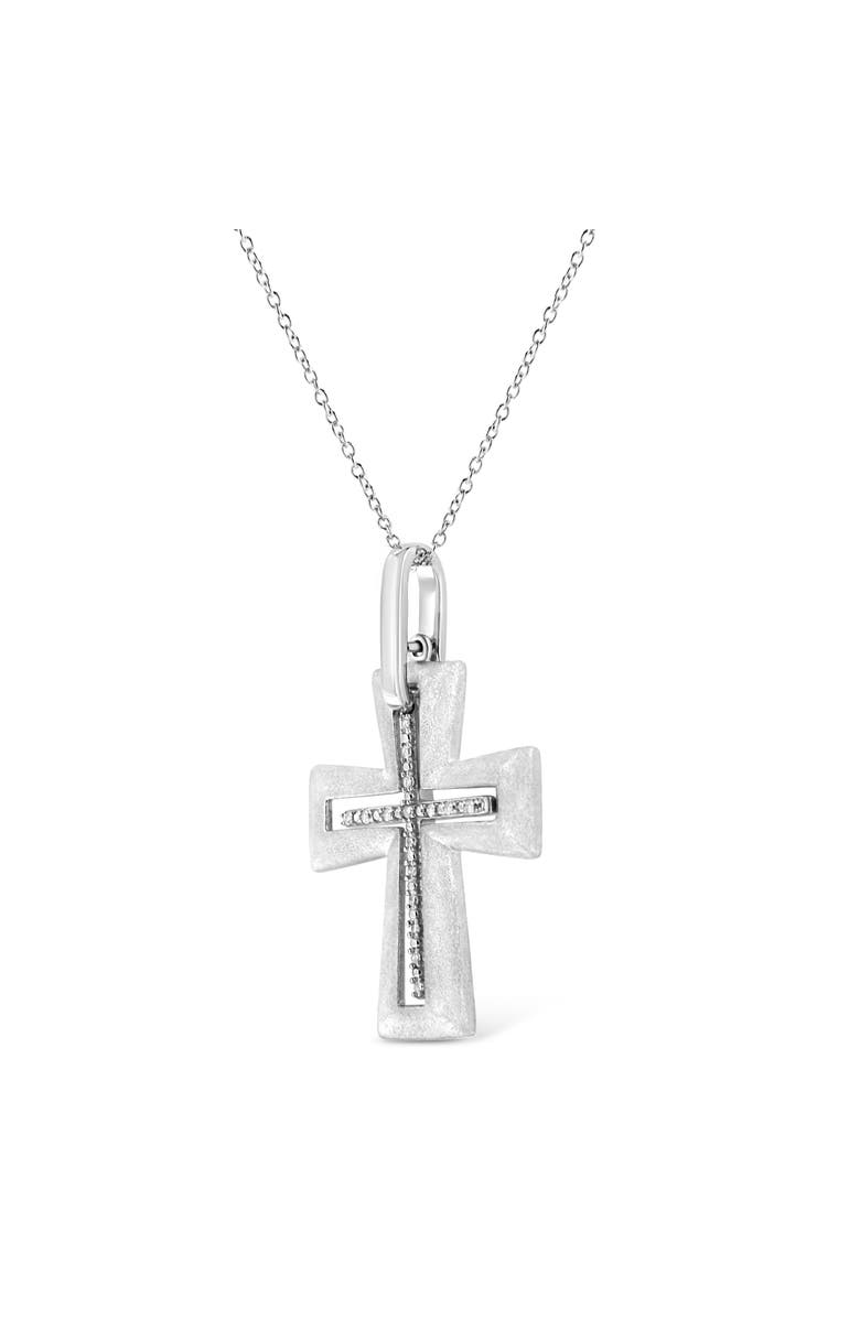 Haus of Brilliance .925 Sterling Silver Prong-Set Diamond Accent Cross Pendant Necklace, Alternate, color, White