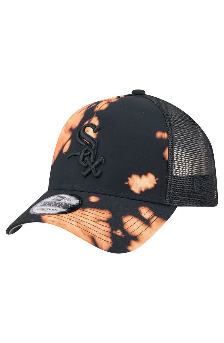 New Era Men's New Era Black Chicago White Sox Bleached A-Frame 9FORTY Adjustable Hat, Main, color, Black