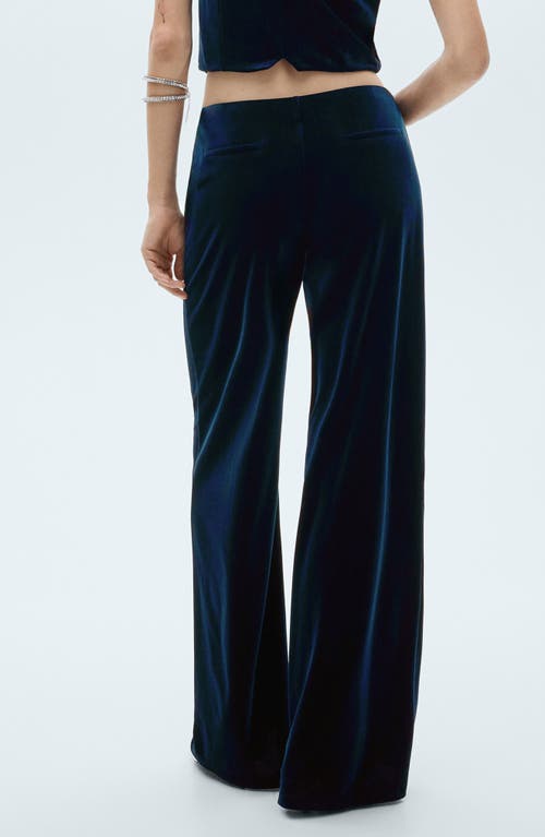 Mango Xenphant Stretch Velvet Wide Leg Pants In Night Blue