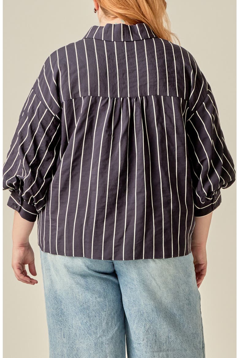 Striped Balloon Sleeve Shirt, Alternate, color, NAVY/ WHITE