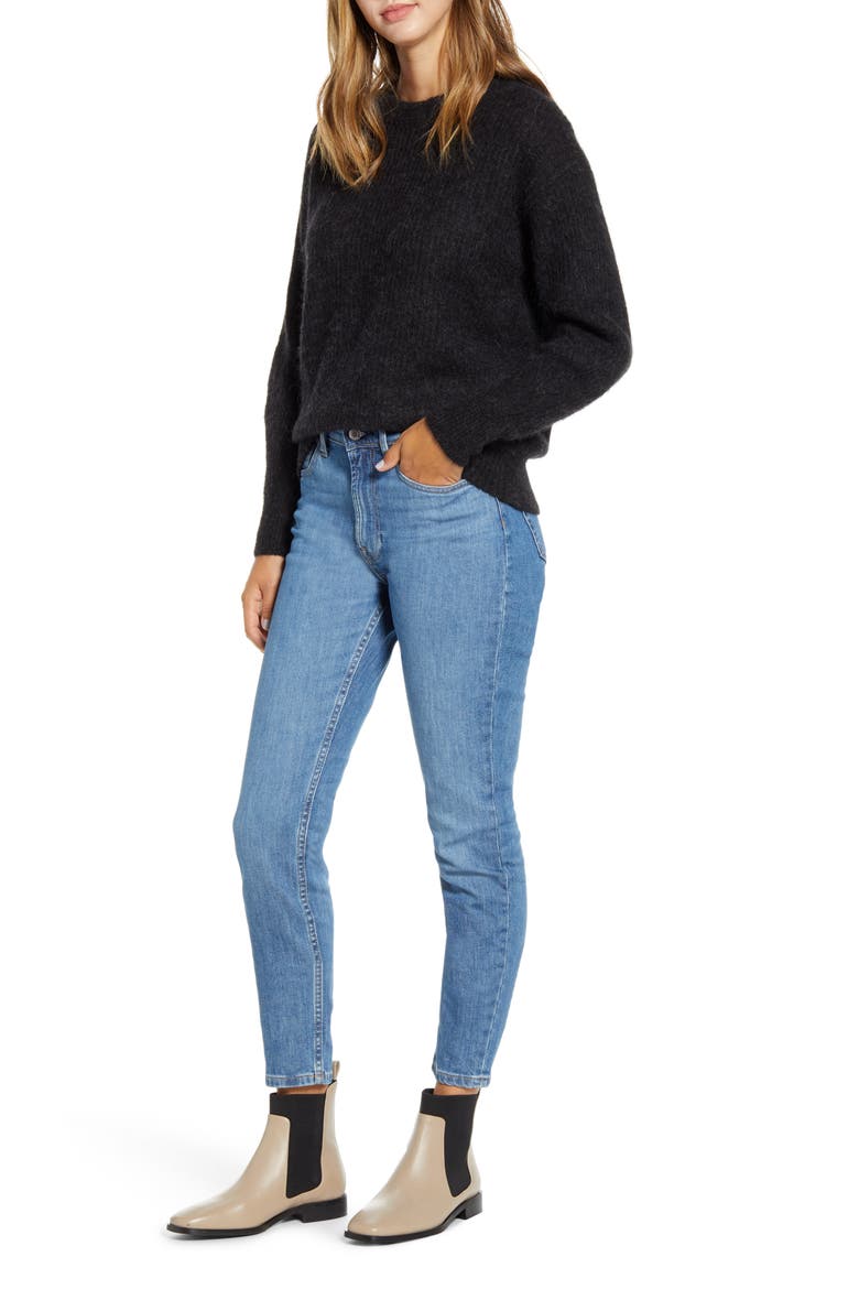 The Oversize Alpaca Blend Crewneck Sweater, Alternate, color, HEATHER BLACK