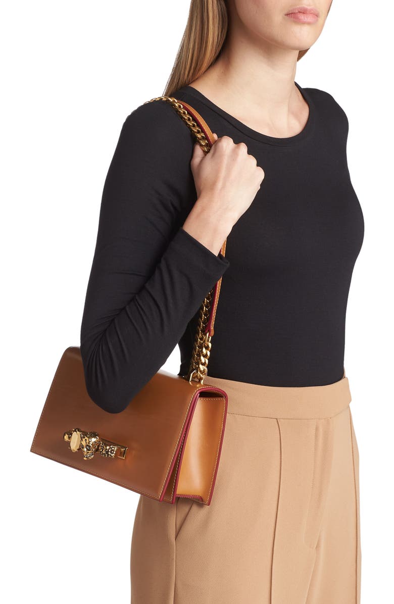 McQueen Jeweled Leather Satchel, Alternate, color,