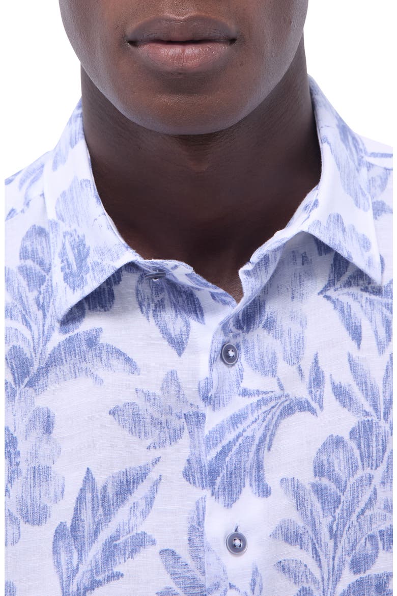 Julian Shaped Fit Linen Blend Button-Up Shirt, Alternate, color, COBALT