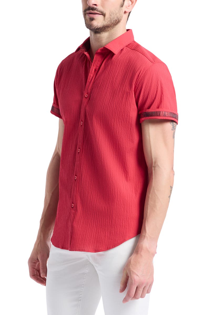 Robert Graham Thresher Textured Short Sleeve Button-Up Shirt, Alternate, color, Red