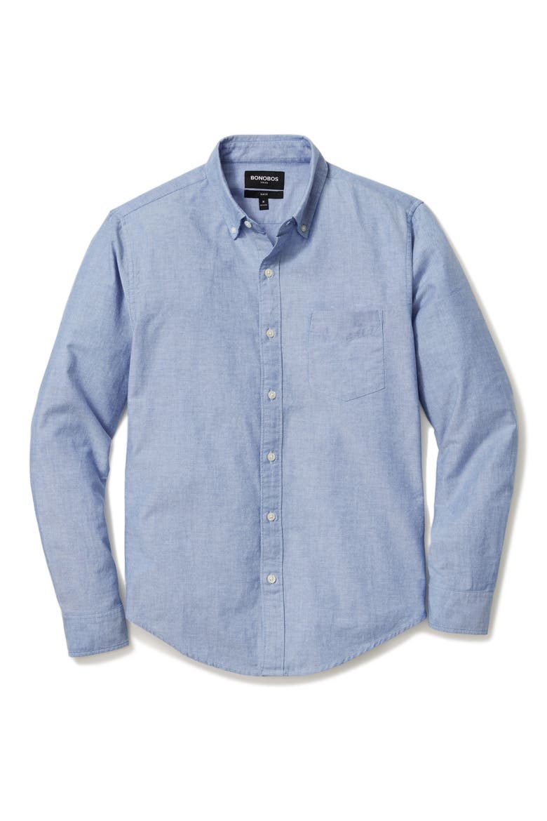 Slim Fit Solid White Stretch Cotton Button-Down Oxford Shirt, Alternate, color, SOLID - BLUE