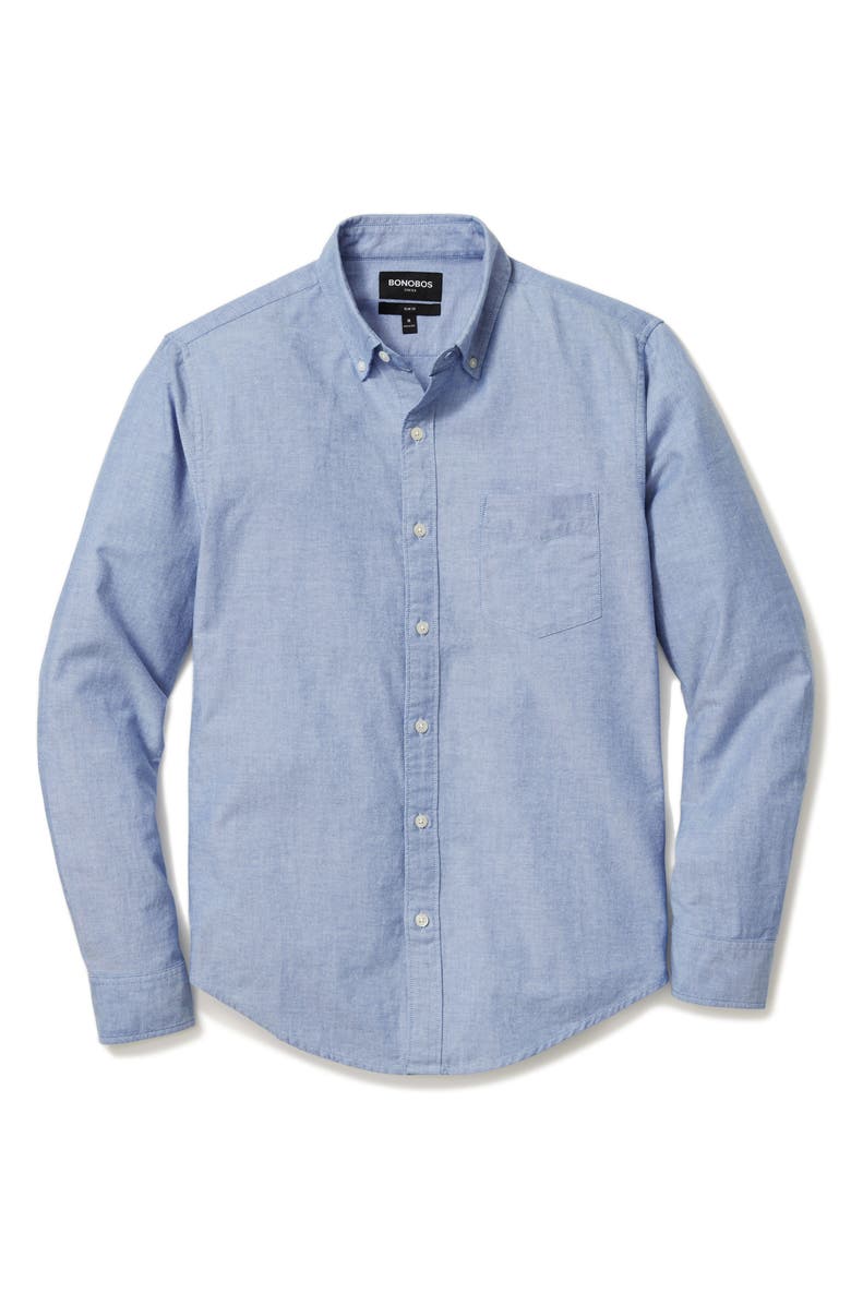 Bonobos Slim Fit Solid Blue Stretch Cotton Button-Down Oxford Shirt, Alternate, color, Solid - Blue
