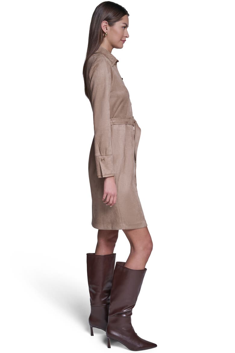 Long Sleeve Suede Shirt Dress, Alternate, color, Spiced Almond