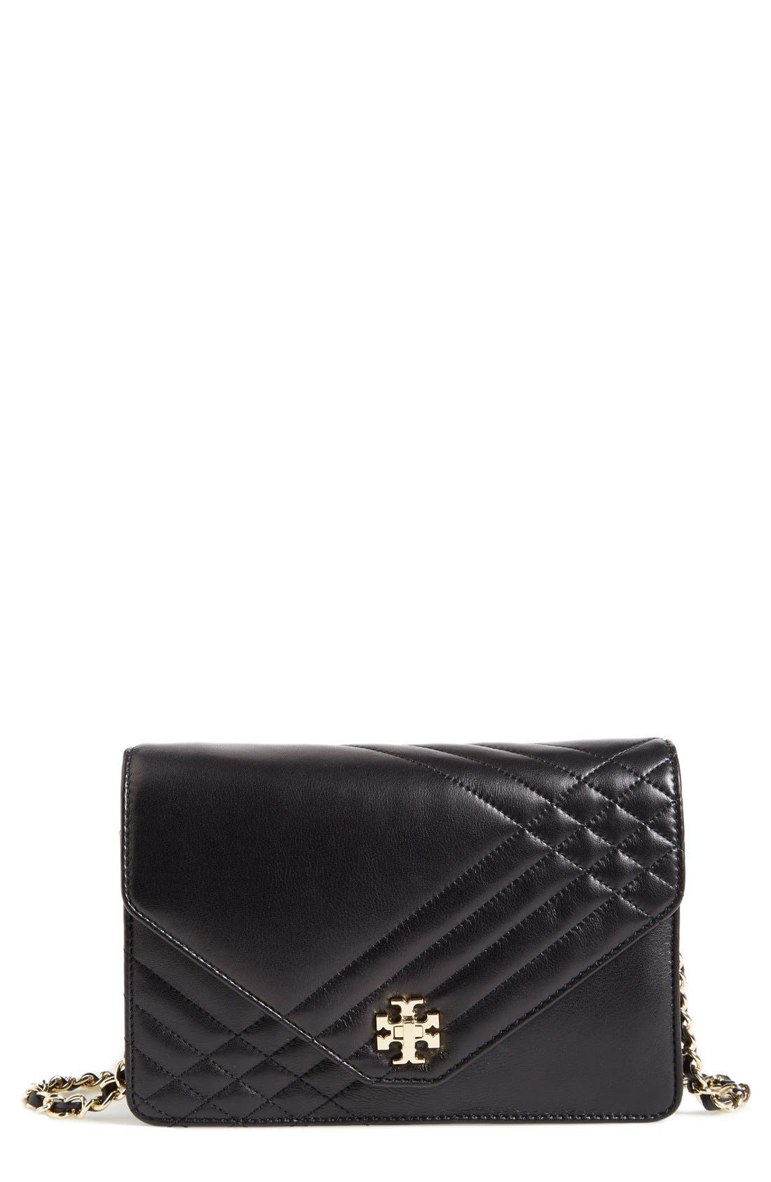 'Kira' Quilted Leather Crossbody Bag, Main, color, BLACK