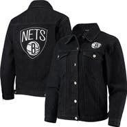 THE WILD COLLECTIVE Women's The Wild Collective Black Brooklyn Nets Patch Denim Button-Up Jacket