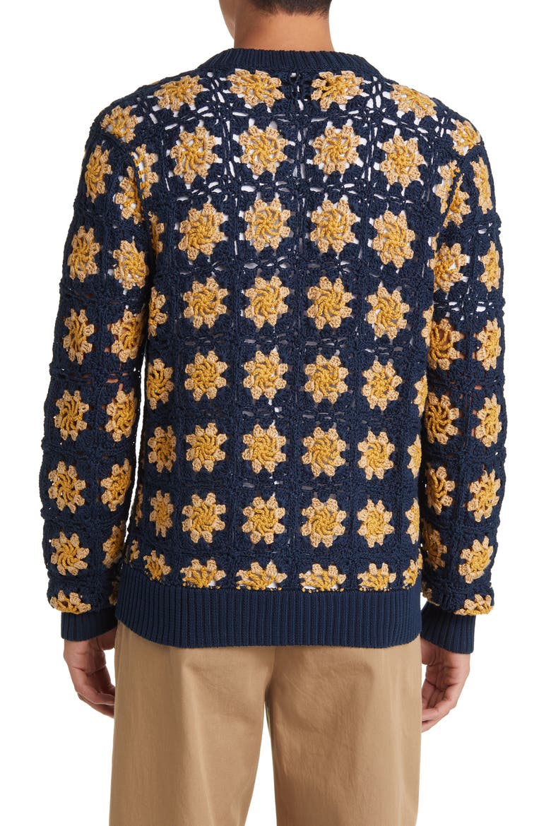 Floral Crocheted Cardigan, Alternate, color, NAVY