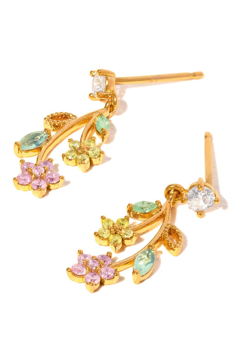 Flower Stem Drop Earrings, Alternate, color, GOLD