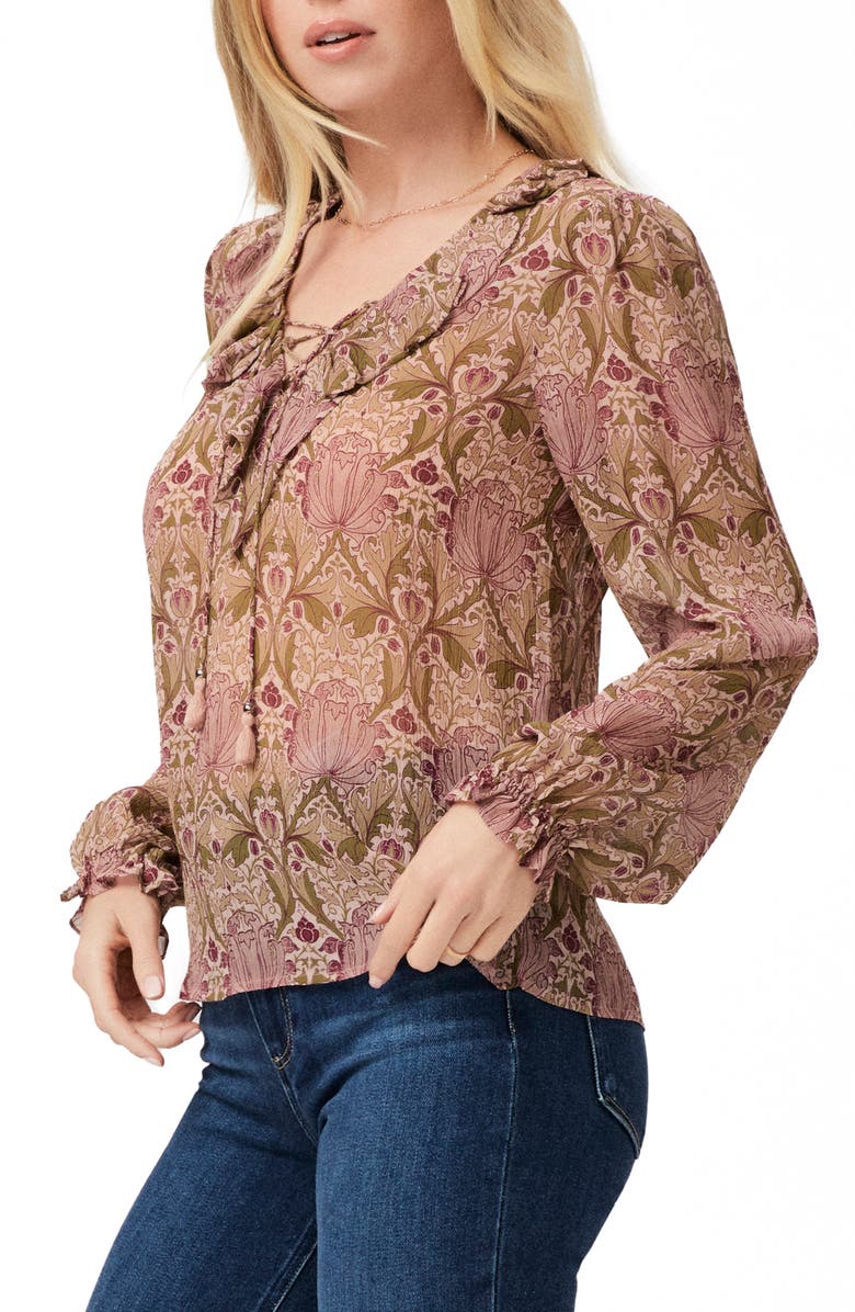 PAIGE x Morris & Co. Ilara Print Silk Georgette Shirt, Alternate, color, Blsh/Leaf
