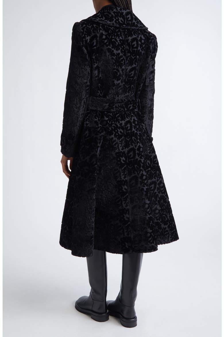 Belted Baroque Velvet Trench Coat, Alternate, color, BLACK IP PATTERN