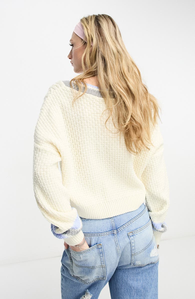 ASOS DESIGN V-Neck Crop Cable Sweater, Alternate, color, 