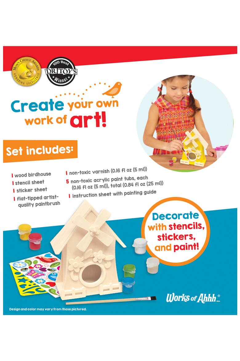 Works of Ahhh Craft Set - Windmill Birdhouse Classic Wood Paint Kit, Alternate, color, Multicolor