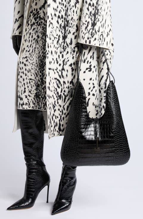 Kara Medium Croc Embossed Leather Hobo