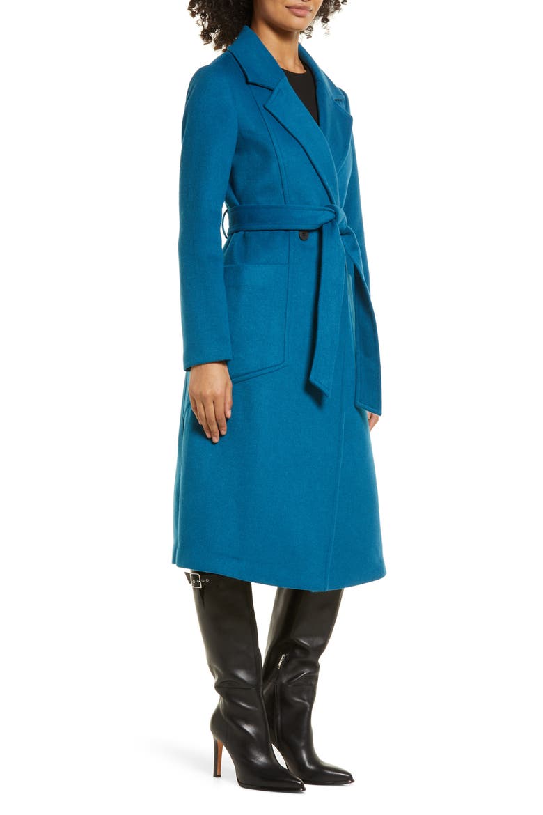 Belted Wool Blend Coat, Alternate, color, TEAL SAPPHIRE