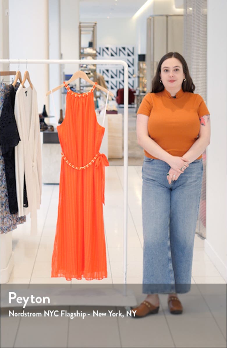 Chain Trim Metallic Stripe Sleeveless Midi Dress, sales video thumbnail