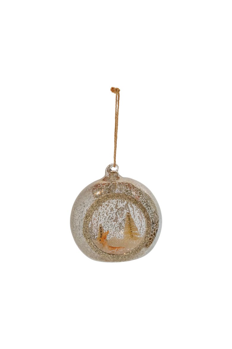 Mercury Glass Diorama Ornament with Deer and Resin Trees, Main, color, Multicolor
