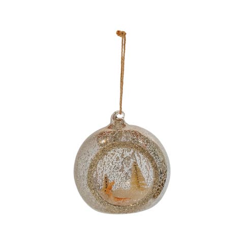 Mercury Glass Diorama Ornament with Deer and Resin Trees