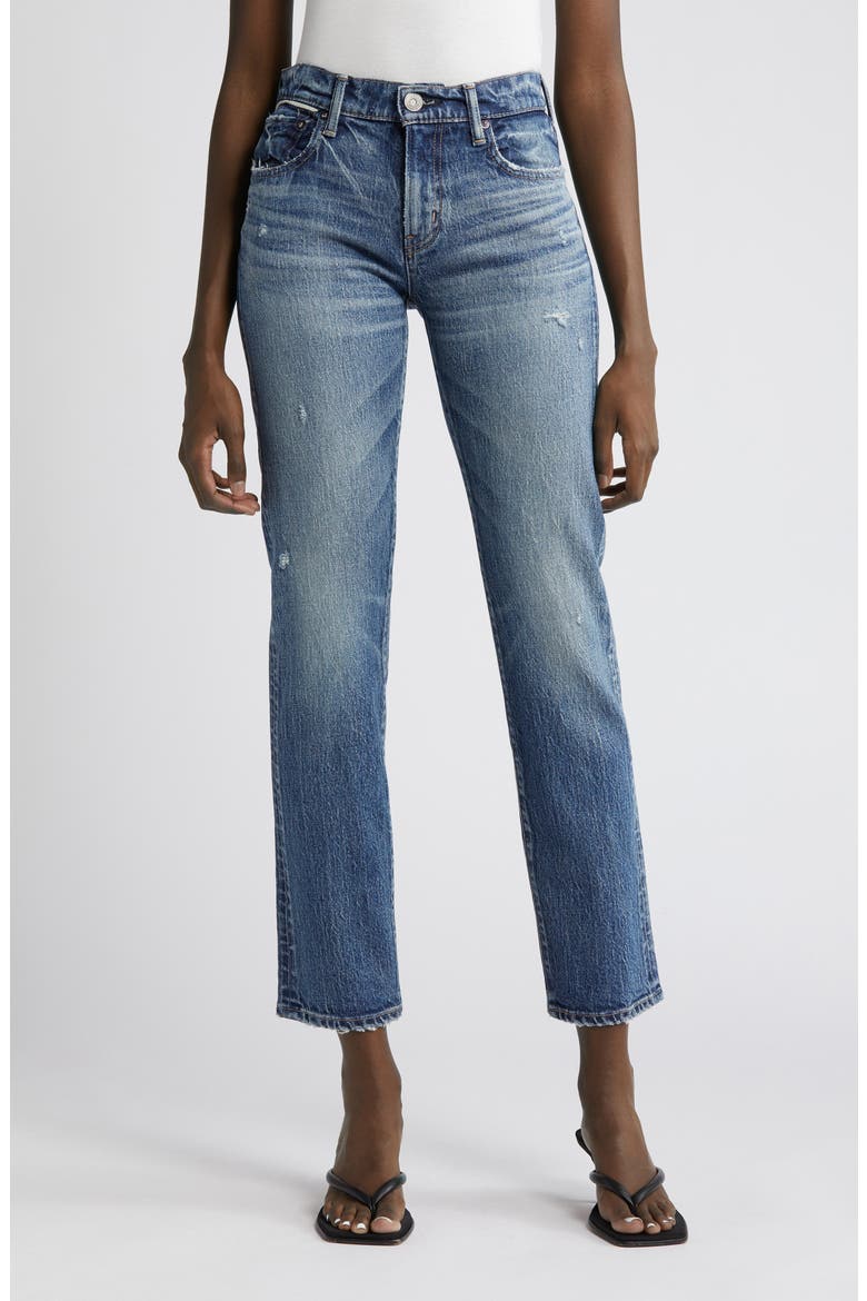 MV Mallard Distressed Slim Straight Leg Jeans, Main, color, DARK BLUE