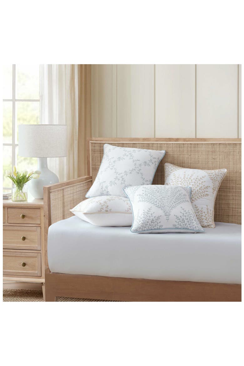 Cottage Leaf Cotton Decorative Pillow, Alternate, color, WHITE/ WINTER BLUE