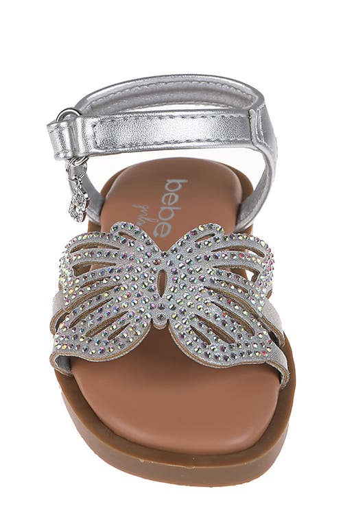 Bebe Kids' Butterfly Rhinestone Sandal In Metallic Silver