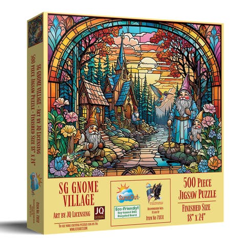 Stained Glass Gnome Village 500 piece Jigsaw Puzzle for Adults