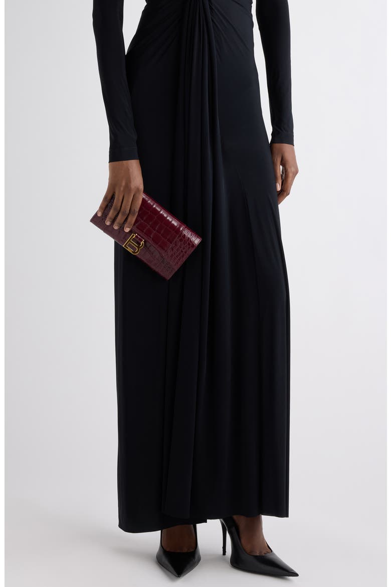 Hourglass Croc Embossed Patent Leather Wallet on a Chain, Alternate, color, 6036 DARK BURGUNDY