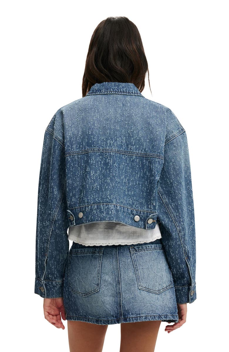 Cotton On Women's Cropped Denim Jacket, Alternate, color, Rail Blue Texture