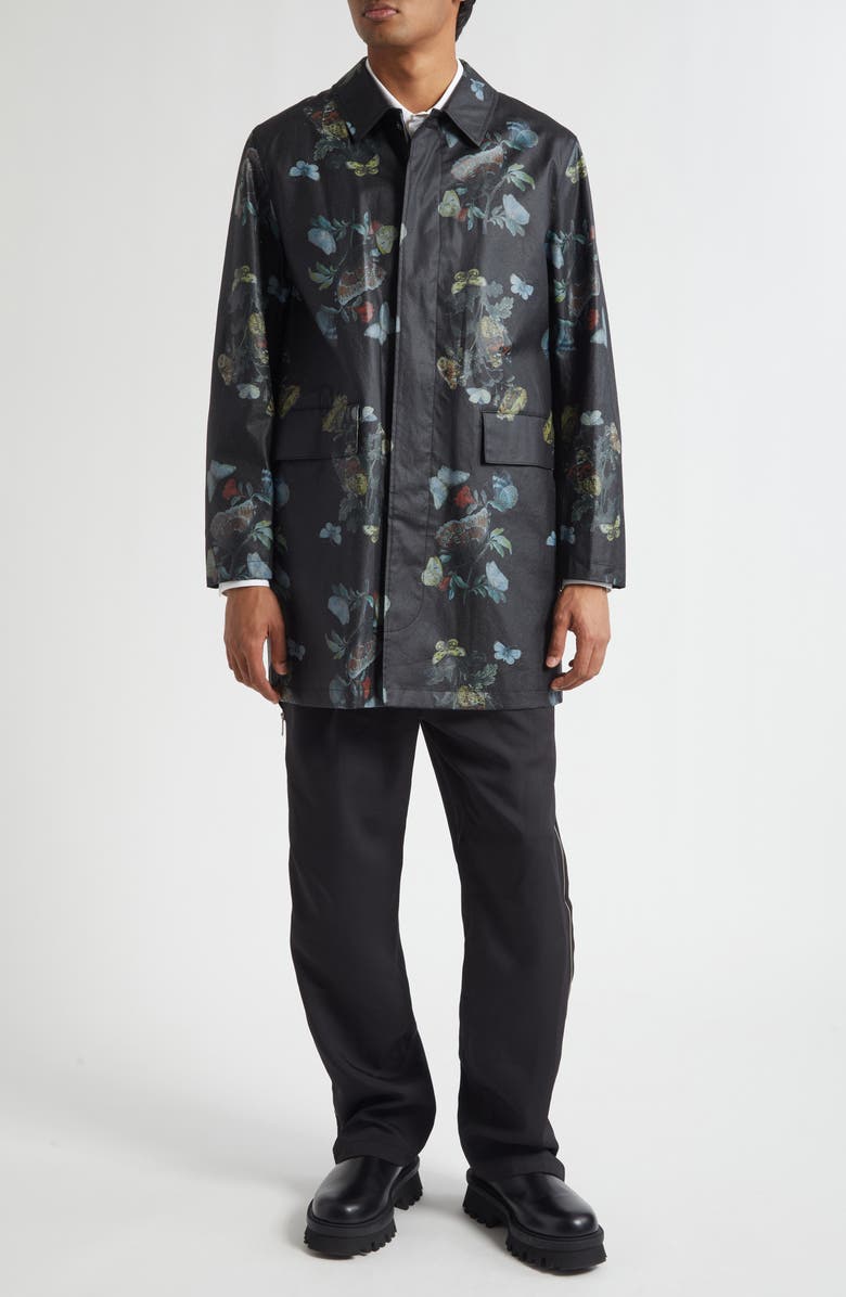 Undercover Floral Water Resistant Oiled Cotton Coat, Alternate, color, Black Base