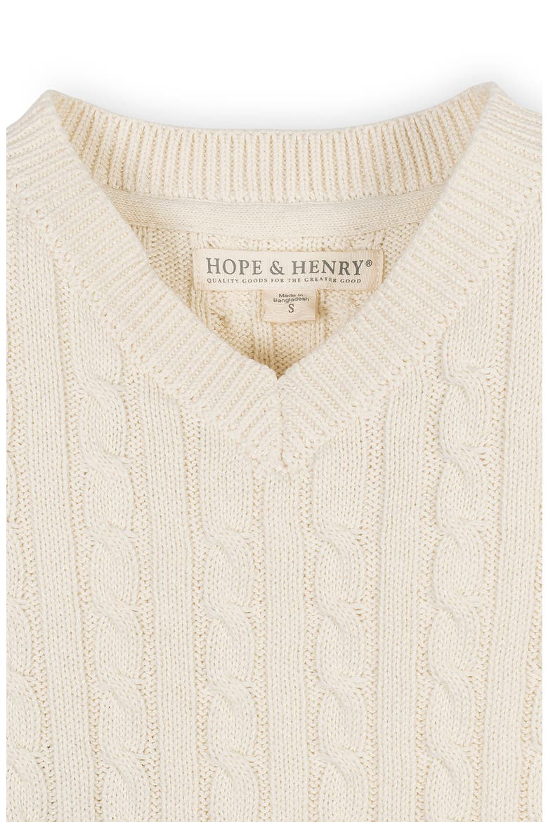 Kids' Organic Long Sleeve V-Neck Cable Sweater, Alternate, color, Ivory Cable