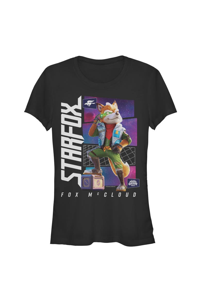 Junior's Fox McCloud Star Pose Short Sleeve T-Shirt, Main, color, Black