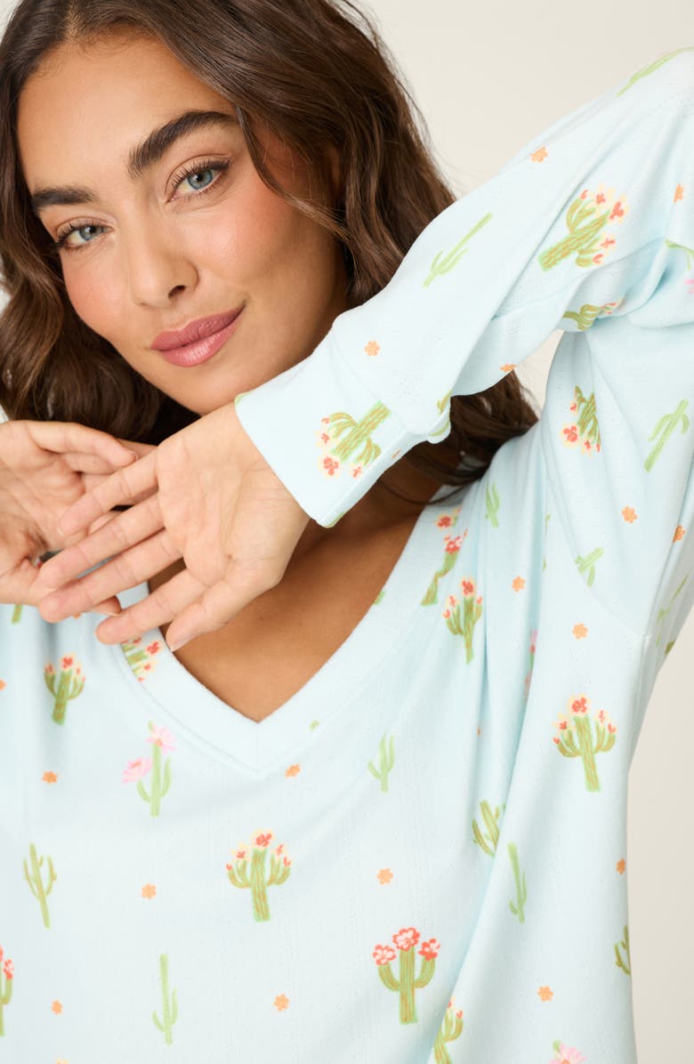 PJ Salvage Feelin Prickly Jersey Pajama Top, Alternate, color, Tinted Aqua