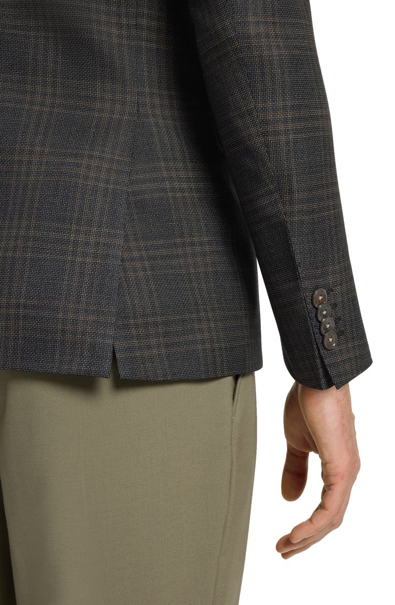 BOSS Hutson Slim Fit Slub Black & Brown Check Wool Sport Coat, Alternate, color, Black