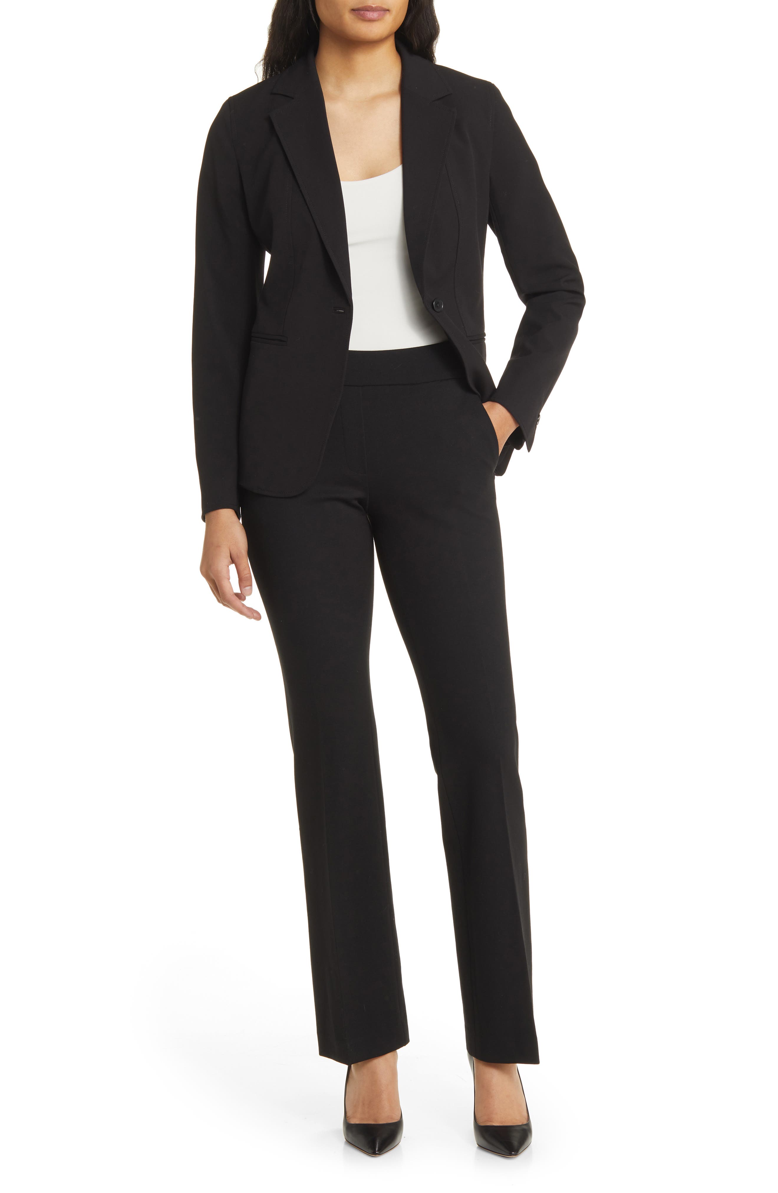 womens pull on black dress pants ZTN Women's Black Dress Pants Stretch Straight Leg Trousers for Work Business Casual S at Amazon Women's Clothing store