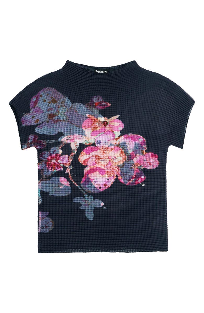 Desigual Floral Waffle Knit Top, Alternate, color,