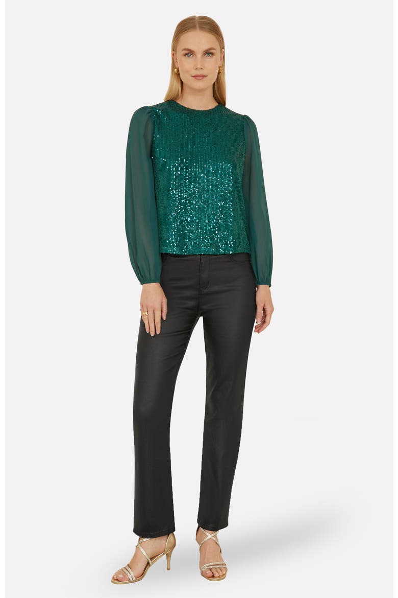 Sheer Sleeve Sequin Top, Alternate, color, Green